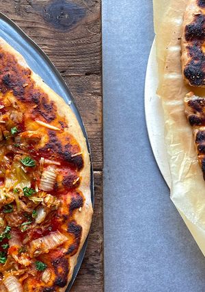 A picture of Kimchi pizza.