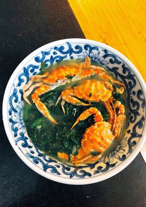 Hình của món Tuần 15: Canh ghẹ rau muống.