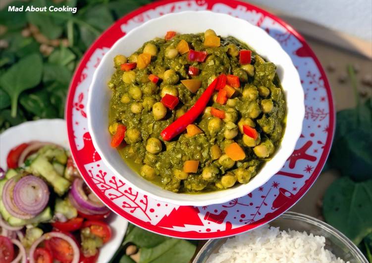 Recipe of Ultimate Chole Palak Curry Chickpea Spinach Curry Lunch Dinner Recipe