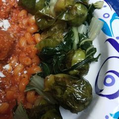 A picture of Brussels Sprouts meet Bok Choy.