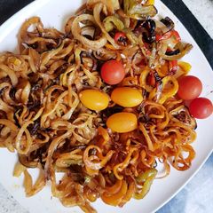 A picture of My Spicy Spiralized, Potatoe, Carrot, Cougette & Onion Salad.