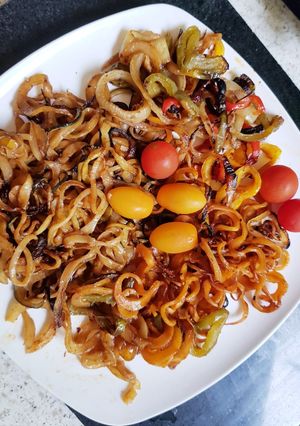 A picture of My Spicy Spiralized, Potatoe, Carrot, Cougette & Onion Salad.