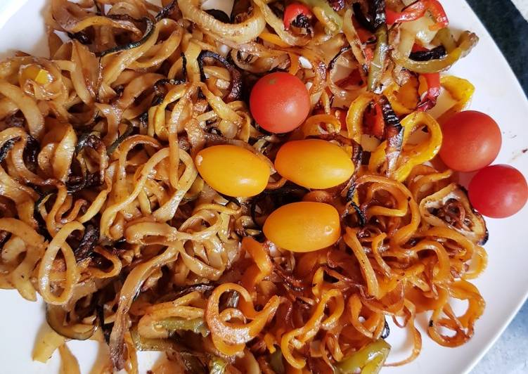 Recipe of My Spicy Spiralized, Potatoe, Carrot, Cougette &amp; Onion Salad in 21 Minutes for Beginners