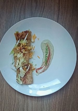 A picture of Stuffed tortilla wraps with peanut butter and buttermilk.