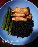 เห็ดออรินจิย่างเกลือเลม่อนvegan,เจ