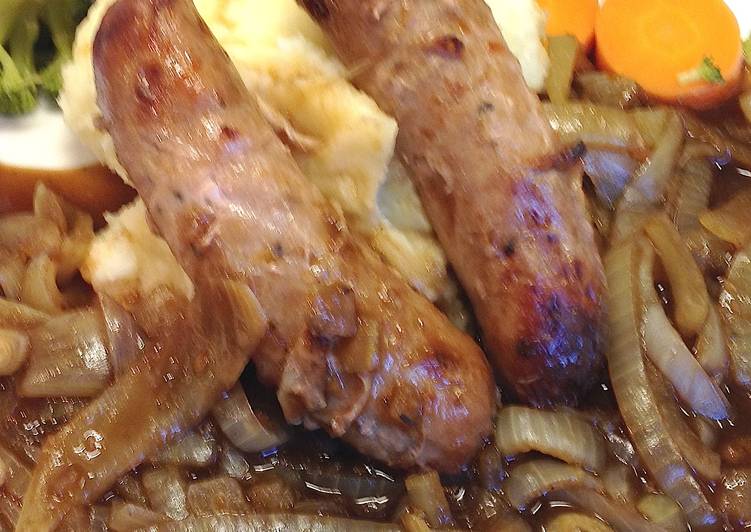 Steps to Make Ultimate Sausage &amp; Mash with Rich Onion Gravy