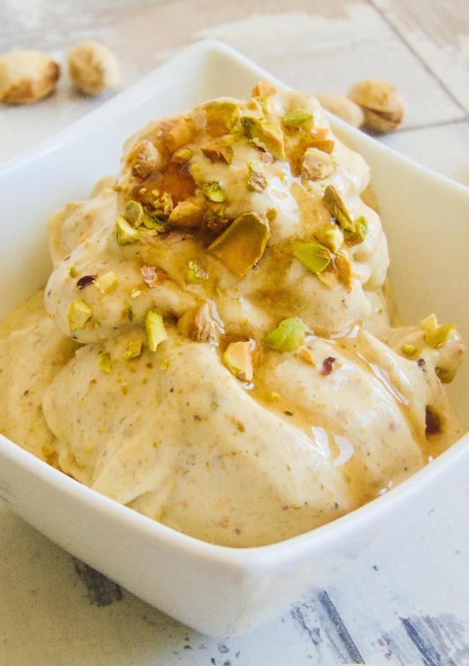 A picture of Cheats Roasted Pistachio ‘Ice Cream’.