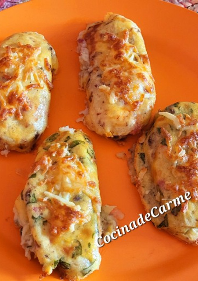 Una foto de Puré de patatas gratinado con dos rellenos diferentes