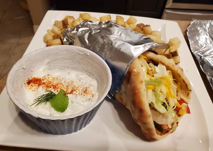 Grilled Chicken Gyros with Greek Air Fried Potatoes