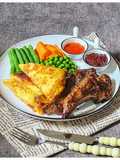 My Sunday Breakfast : Beef Pepperoni Cheese Wrap + Grill Lamb Chop