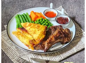 Foto resep My Sunday Breakfast : Beef Pepperoni Cheese Wrap + Grill Lamb Chop