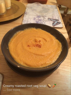 A picture of Creamy Roasted vegetable soup 🥔 🥕.