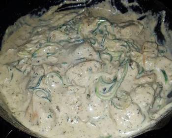 Easy Serving Recipe Zucchini Noodles with Pesto Chicken and Garlic Alfredo sauce Home Style