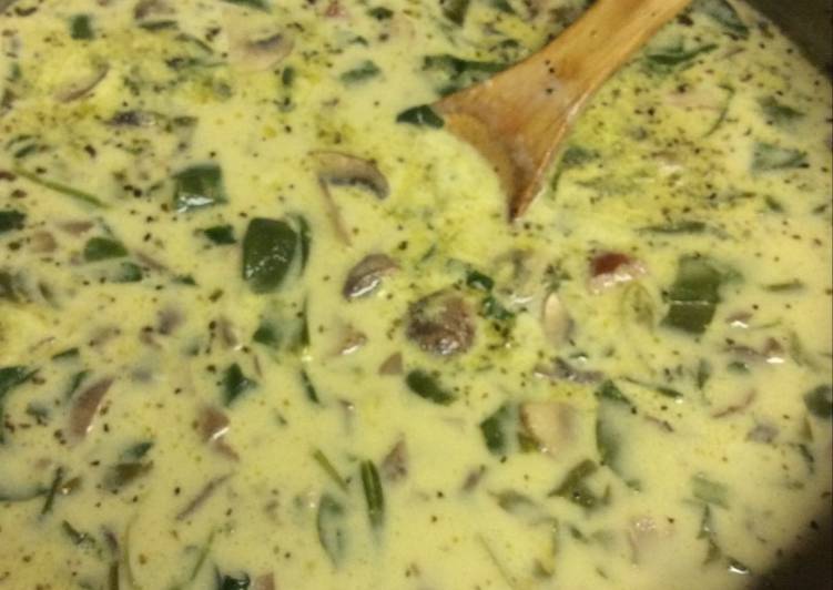 Recipe of Quick Creamy Mushroom Spinach Kielbasa Soup