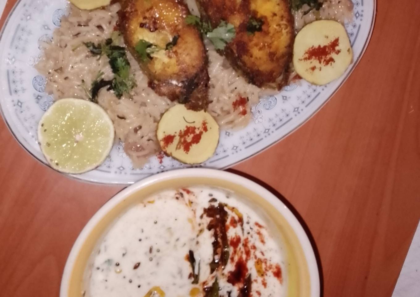 🐟 fish pulao and okra ratia