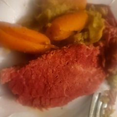 Corned Beef Brisket w/Seasoning, Carrots and Potatoes A picture of Corned Beef Brisket w/Seasoning, Carrots and Potatoes.
