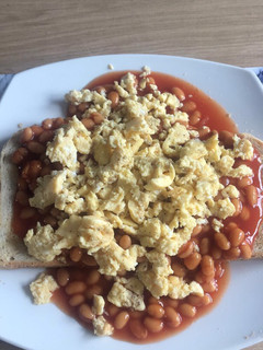 A picture of Beans and egg on toast.