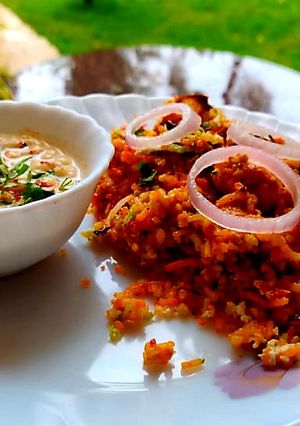 A picture of Shahi paneer biryani.