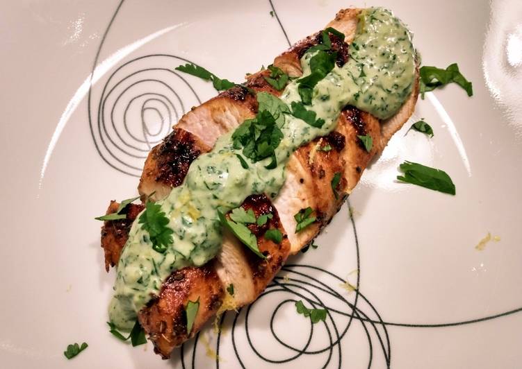 Steps to Prepare Quick Pan-seared chicken with cilantro dill cream