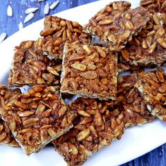 A picture of Roasted Sunflower Seeds and Jaggery Brittles.