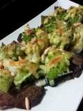 Romanescu gratinado con setas y salsa holandesa