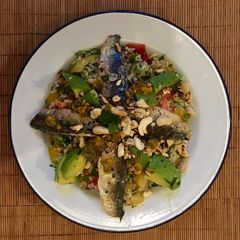 A picture of Fresh sardines with Tabbouleh Salad.