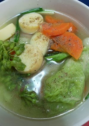 รูปของ แกงจืดผักกาดขาว+เต้าหู้ไข่และดอกขจร ใส่ซี่โครงหมู (คลีน)​