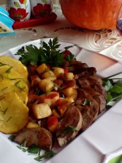 Almás vörösboros sült kacsamáj karamellel recept fotója