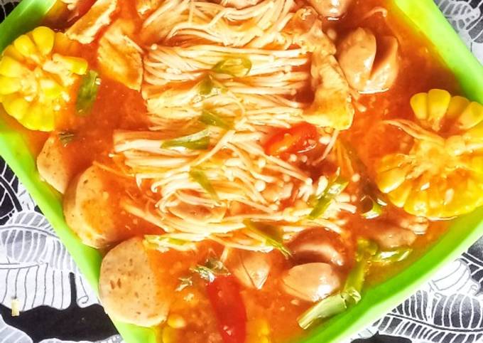 Jamur enoki ayam asam manis pedas