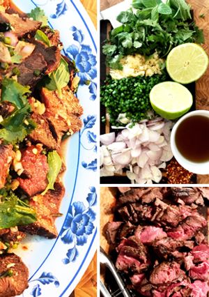 A picture of Thai Nam Tok (Waterfall Wagyu Beef) Salad.