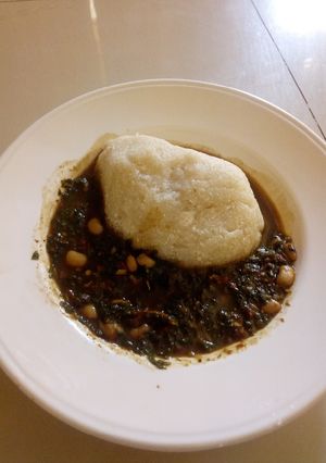 A picture of Eba with ayoyo soup.
