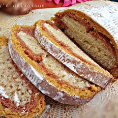 A picture of 3 color bread.