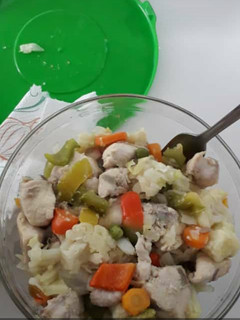 A picture of Cauliflower,cabbage and chicken breast.