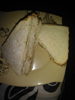 A picture of Eggs, Tuna and Mayo Sandwish.