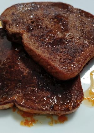 A picture of Chocolate French toast with orange maple.