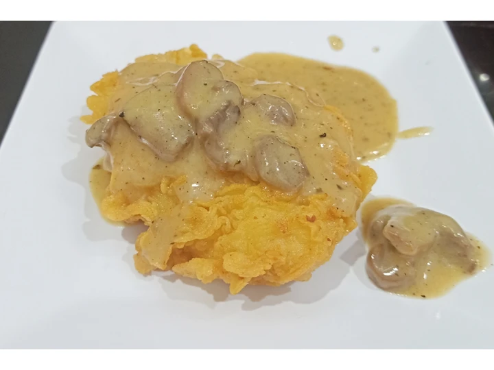 Langkah Gampang Membuat Resep Steak ayam krispy + mushroom sauce yang Lezat Anti Ribet, Bikin Ngiler