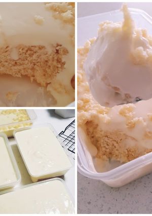 A picture of Vanila Cake with Melted Cheese topping.