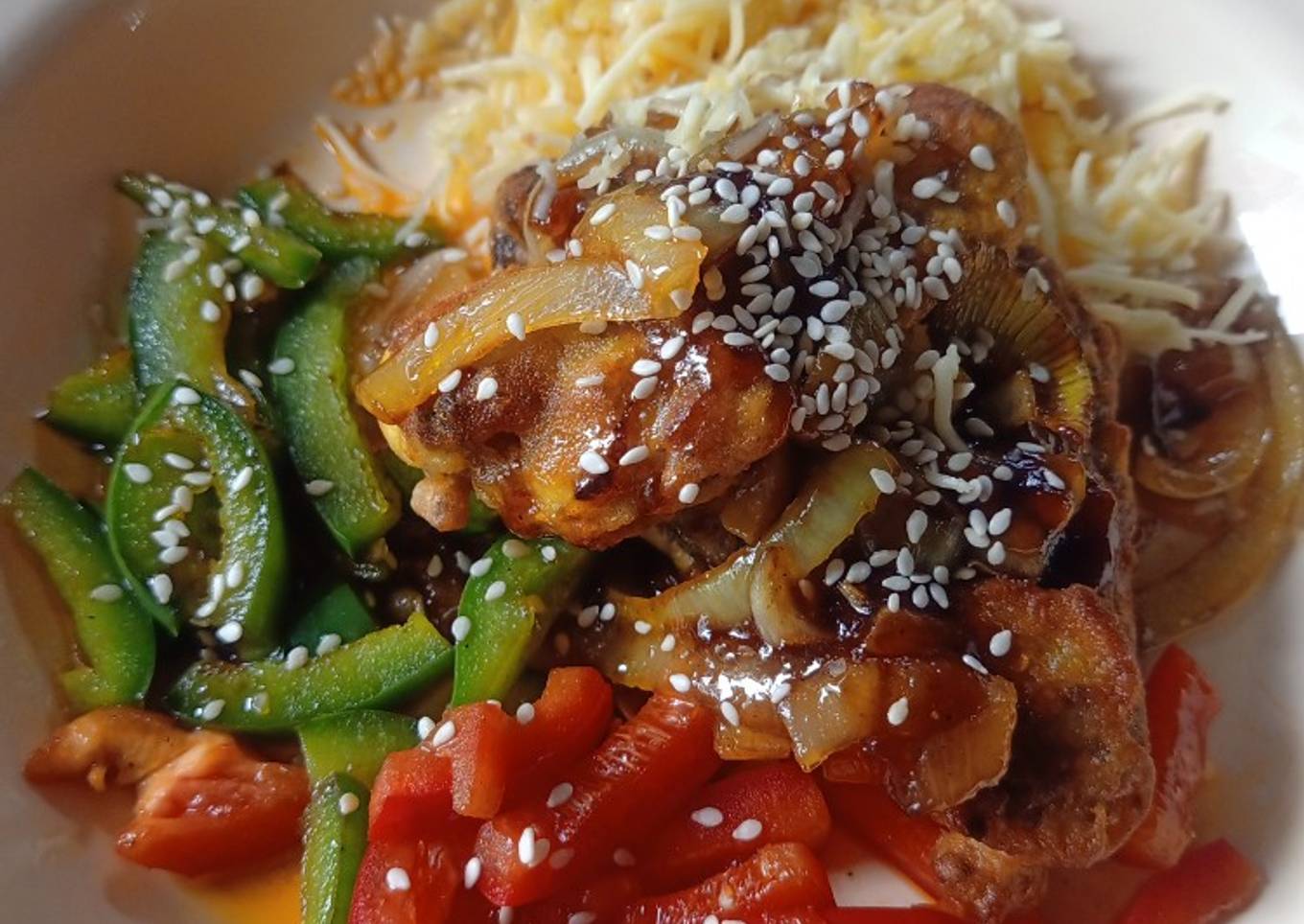 Tumis ayam tepung with paprika