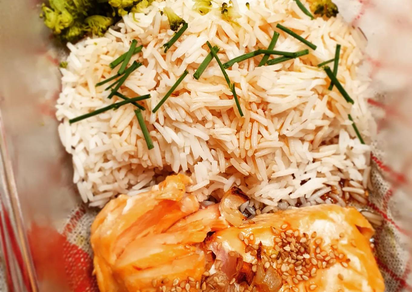 Riz au brocolis et pavé de saumon citron