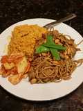 Brad's chicken lo mein with red curry rice