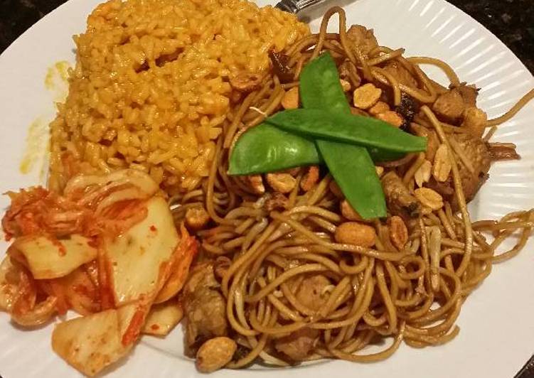 Brad's chicken lo mein with red curry rice