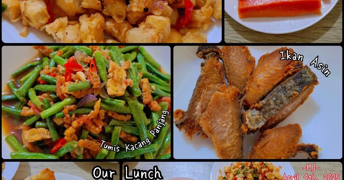 Menu Harian #1 (Tahu Cabe Garam, Tumis Kacang Panjang, Terong Goreng Crispy, Sambel goreng)