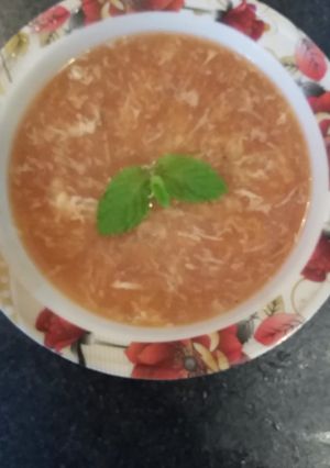 A picture of 💗💗💗Healthy and delicious tometos and egg soup 👍👍👍.