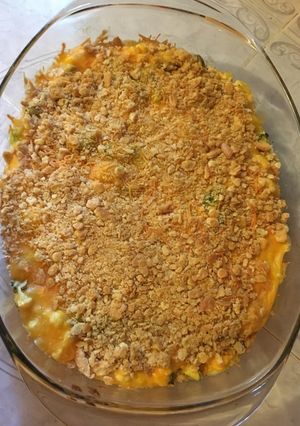A picture of Cheesy Broccoli and Cauliflower Casserole.