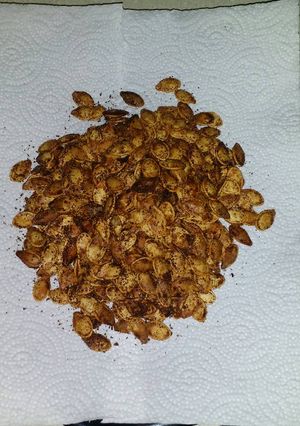 A picture of Spicy Cajun Roasted Pumpkin Seeds.