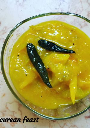 A picture of Mango chutney/ Sweet chutney from raw mangoes.