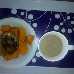 A picture of Okpa and fried fish.