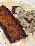 Grilled Salmon with Mushroom Sauce