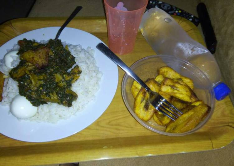 Recipe of Any-night-of-the-week Rice, vegetable, meat, egg and plantain