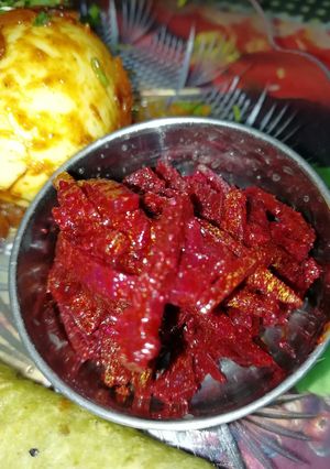 A picture of Beetroot achar.